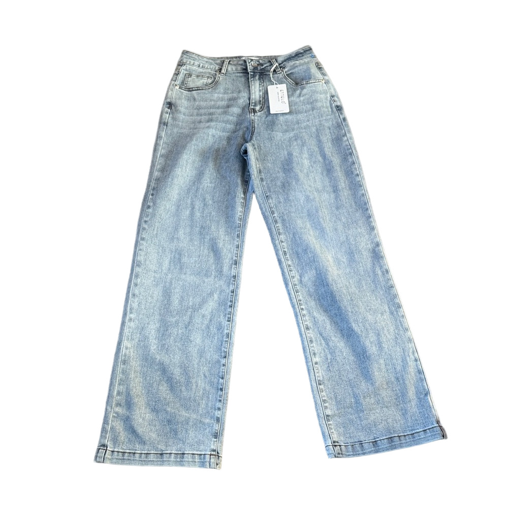 Ettelo Vintage Wash Wide Leg Jeans High Rise Denim Pants SIZE 6